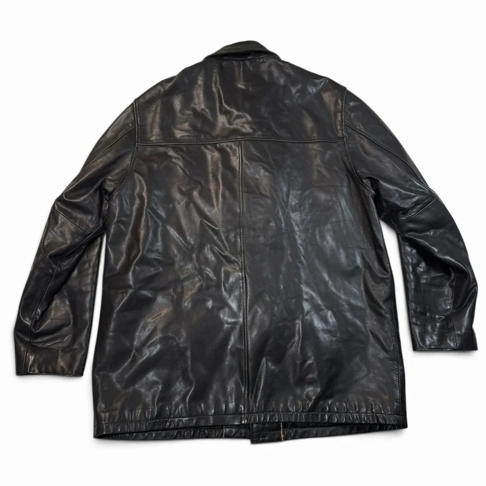Banana Republic Mens Black Genuine Leather Car Coat Jacket XL Vintage Y2K